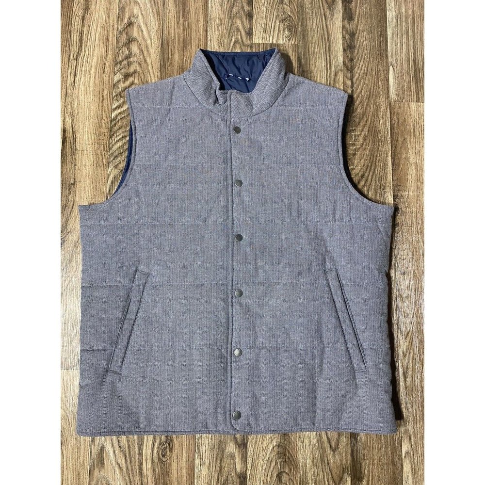 Brooks Brothers Thermore Vest Padded Quilted Navy Gray Herringbone Size XL
